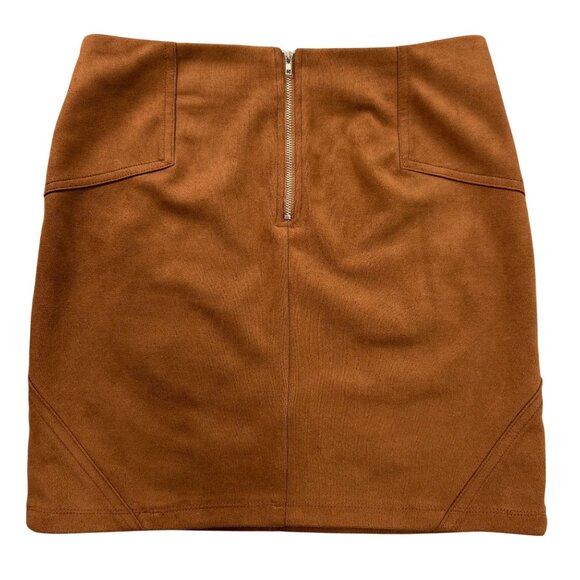 Mosaic & Co Y2K‎ Mini Skirt Womens S Cognac Faux Suede Brown Boho Western Retro - Picture 3 of 8
